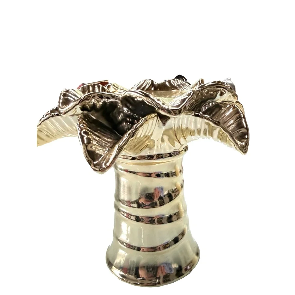 Bath & Body Works Gold Palm Tree 3-Wick Candle Holder Pedestal Ceramic - Picture 4 of 8